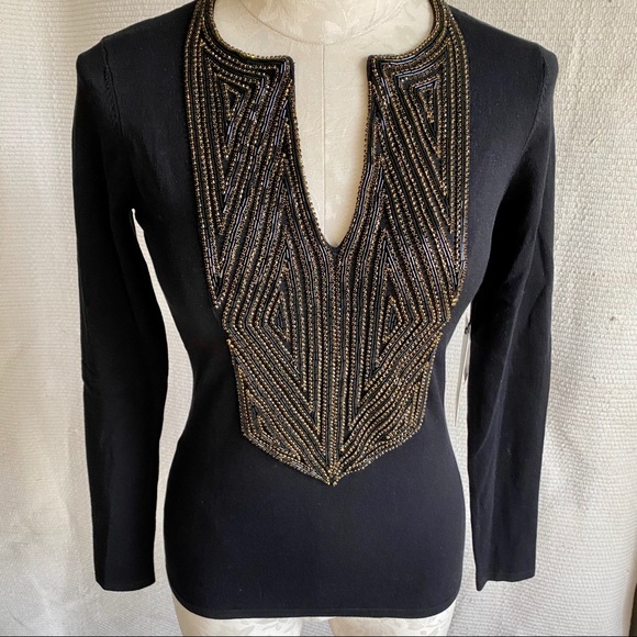 Embellished Boho Thin Sweater Cocktail Party Top - Picture 5 of 8